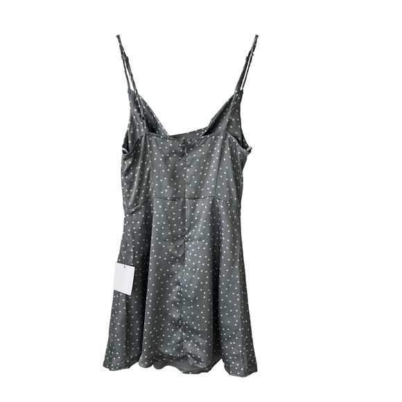 Lulus Spot in My Heart Sage Grey Polka Dot Satin Cowl Neck Mini Dress small NWT‎ - Picture 12 of 16
